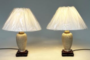 TABLE LAMPS, a pair, mid 20th century Chinese ceramic of vase form, with gilded mille fleur