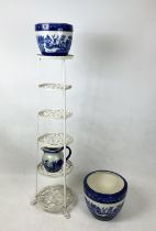 RARE MINTON CACHEPOTS, two, late 19th century c.1890s blue and white 'Blue Willow' pattern along