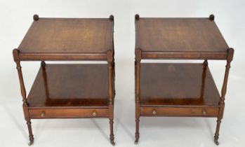 LAMP TABLES, a pair, George III design yewwood and crossbanded each with drawer and undertier,