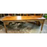 FARMHOUSE TABLE, 76cm H x 224cm W x 76cm D, 19th century pine with associated plank top.