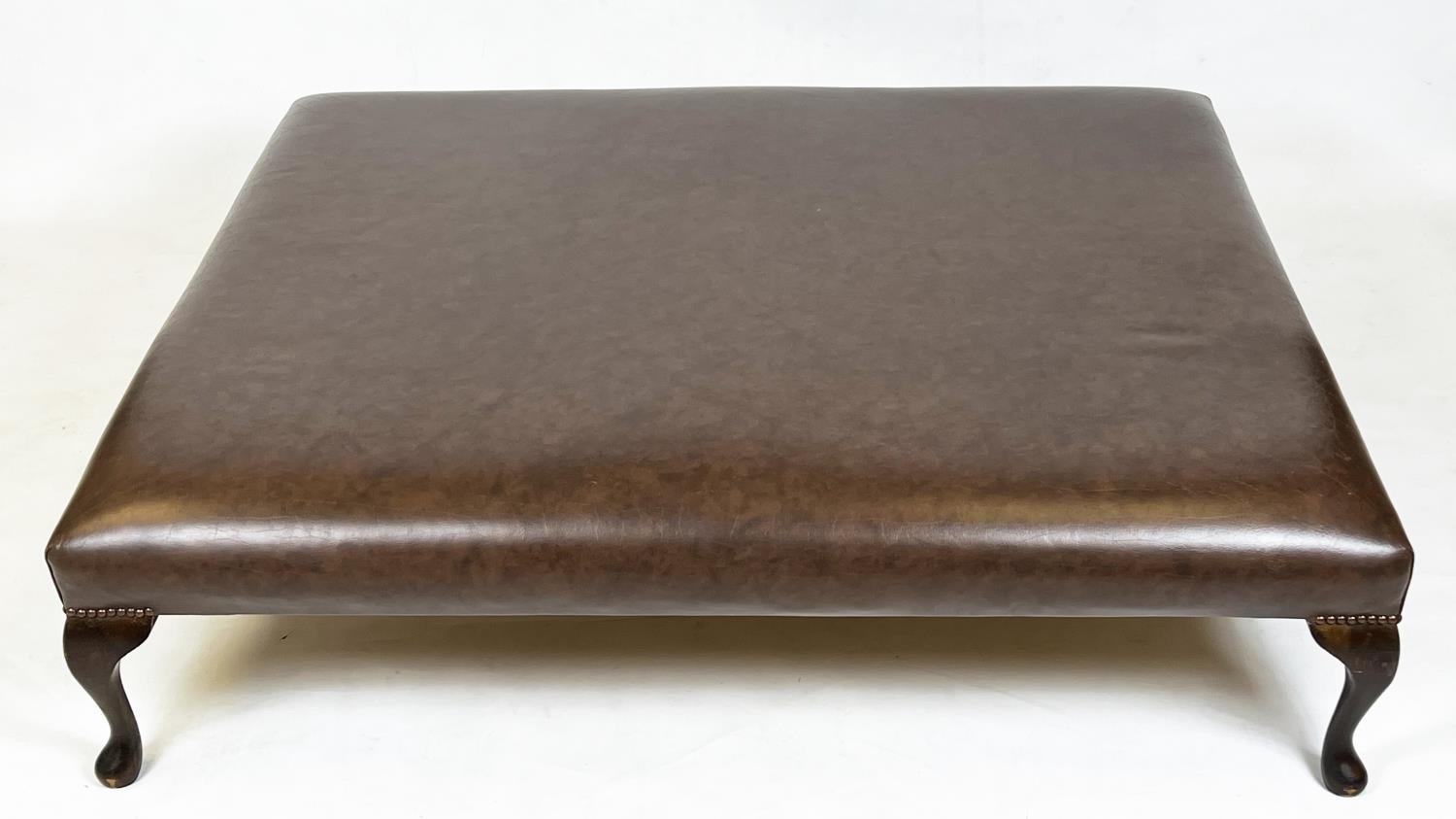 HEARTH STOOL, Georgian style rectangular tan leather raised on mahogany cabriole supports, 140cm x - Bild 3 aus 7