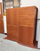 CABINET, four sectioned, top two each with a glass shelf, 134cm x 50cm x 151cm, bottom two each with