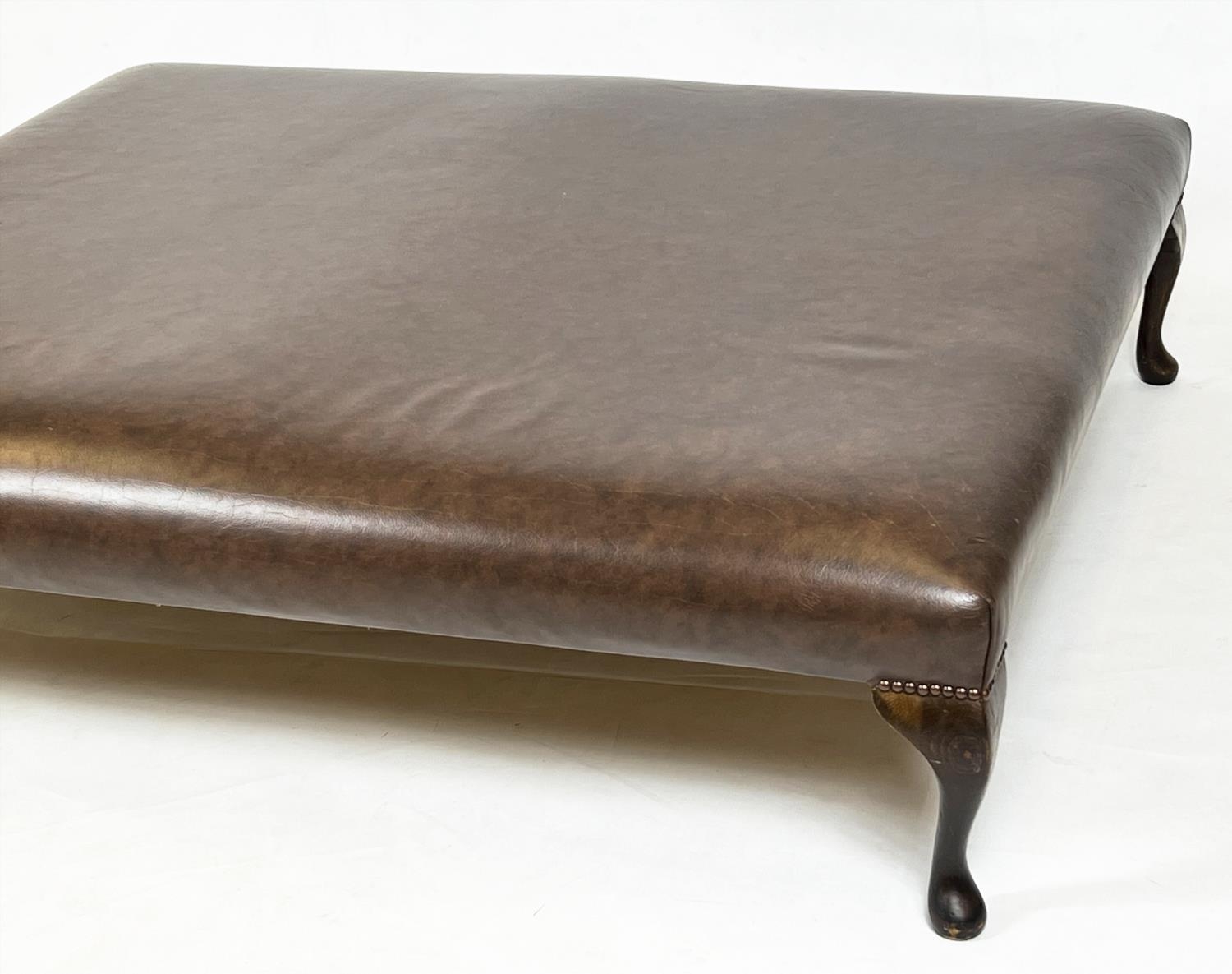 HEARTH STOOL, Georgian style rectangular tan leather raised on mahogany cabriole supports, 140cm x - Bild 2 aus 7