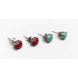 TWO PAIRS OF SILVER STUDS, one set with cabochon amazonite; the other set with cabochon red coral,