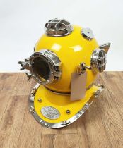 DECORATIVE REPRODUCTION DIVERS HELMET, yellow finish, 40cm H.