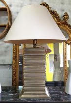 TABLE LAMP, silvered finish, with white shade, 105cm H.