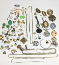 COLLECTION OF ASSORTED SILVER AND COSTUME JEWELLERY, including bangle, wristwatch, necklace,