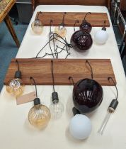 CEILING LIGHTS, a near pair, each with six different lights, 80cm L x 50 cm approx drop