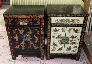 BEDSIDE CABINET, Oriental design lacquered, together with another similar, 61cm H x 40cm x 32cm. (2)
