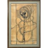 BENJAMIN MZIMKULU MACALA (1937-1997), 'Figure with Flute', charcoal 99cm x 62cm, signed, framed.