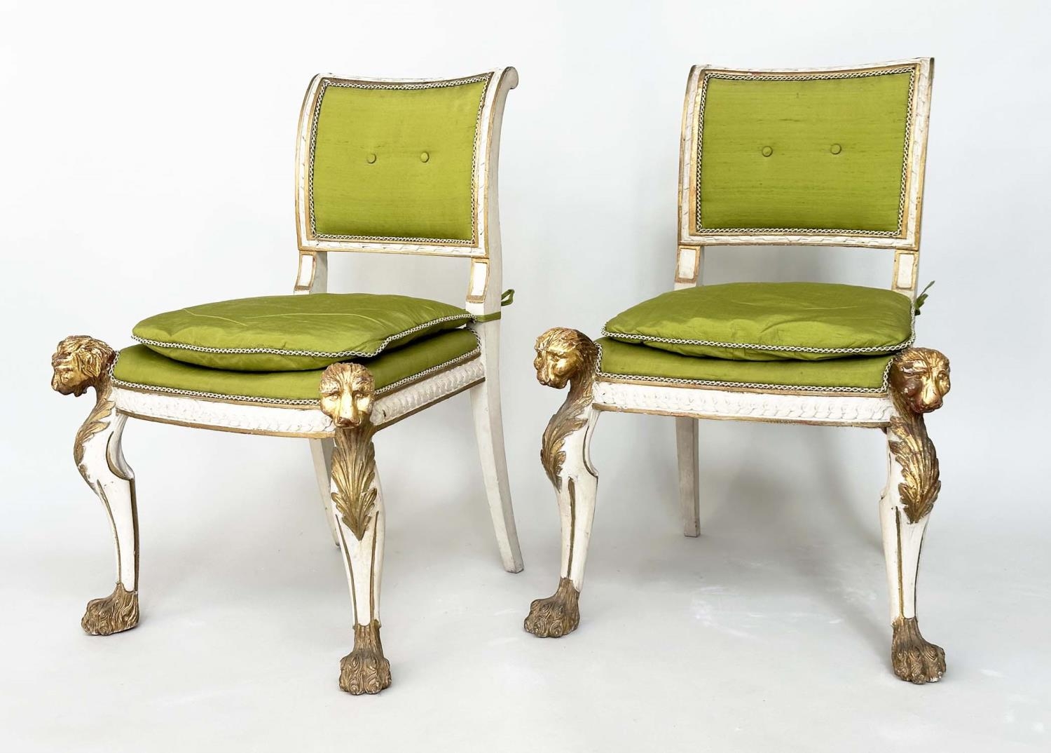 SIDE CHAIRS, a pair, English Country House, early 19th century grey painted and parcel gilt with - Image 2 of 15