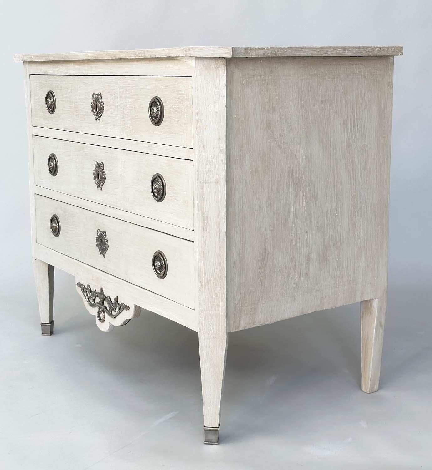 GUSTAVIAN COMMODE, 19th century grey painted and silvered metal mounted with three long drawers, - Image 6 of 10