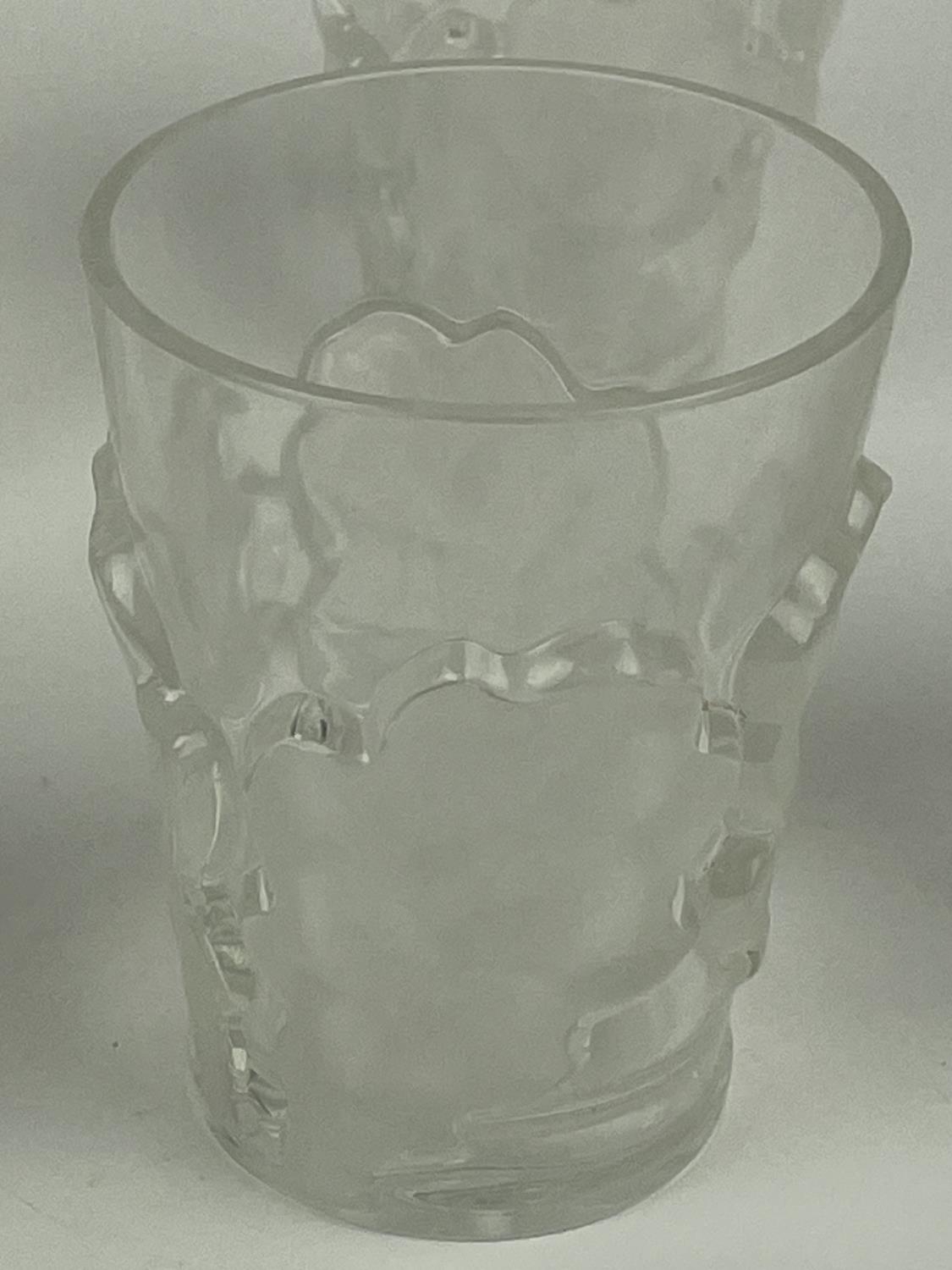 LALIQUE WATER PITCHER, frosted chene oak leaf design with twelve glasses. (13) - Image 8 of 14