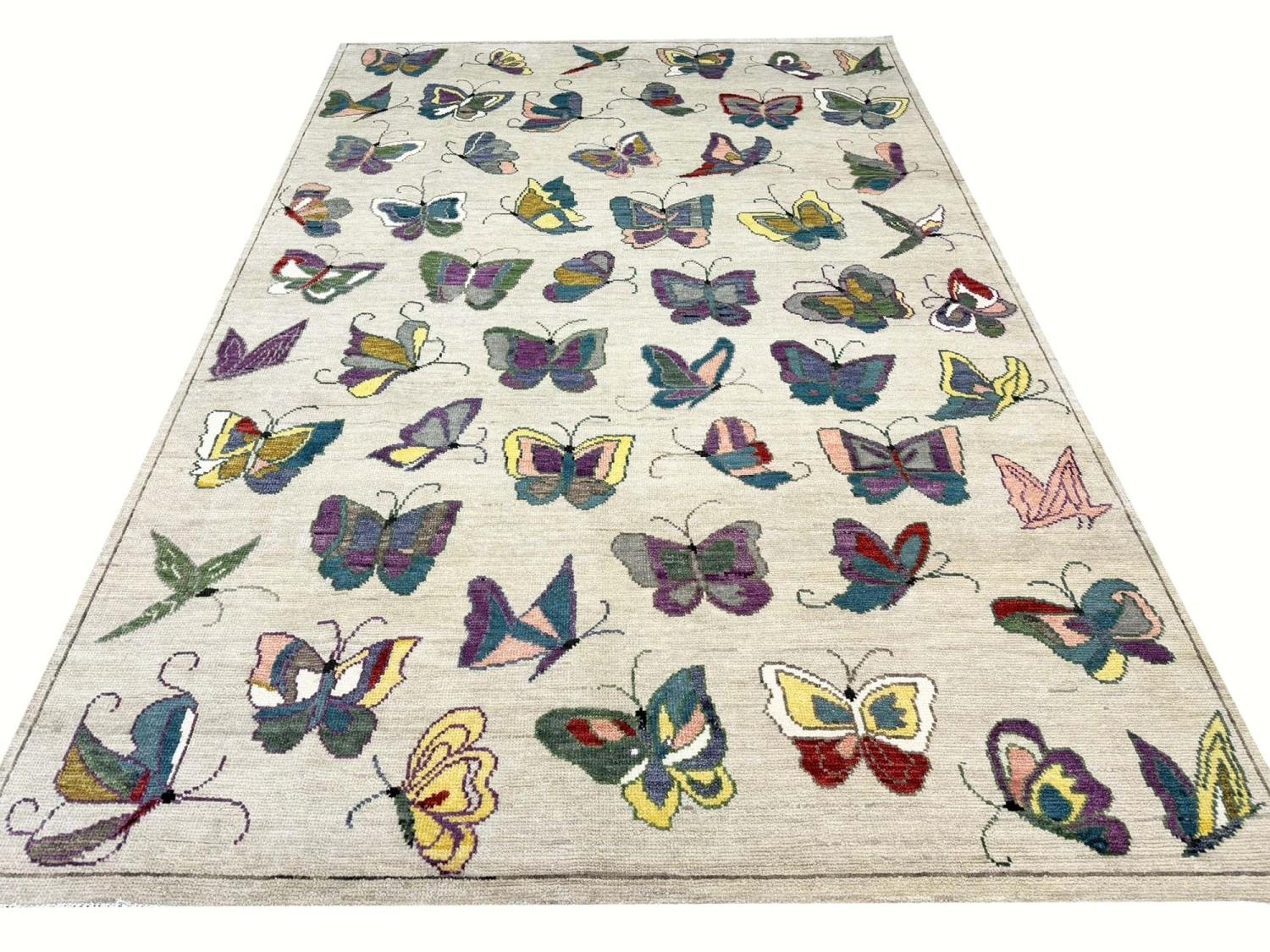 FINE BUTTERFLY SUZANI DESIGN CARPET, 305cm x 205cm.