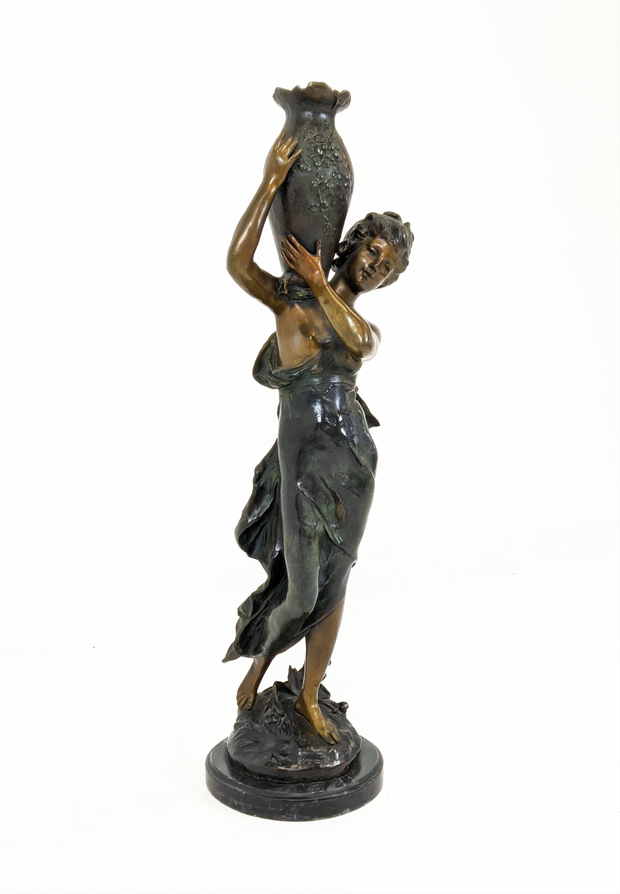 AFTER LOUIS AUGUSTE MOREAU (1855-1919), Woman with a water jug, patinated bronze on a circular - Image 3 of 8