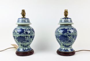 TABLE LAMPS, a pair, Chinese export style blue and white ceramic, 35.5cm H. (2)