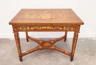 CENTRE TABLE, Dutch style floral and bird inlay with single frieze drawer, 78cm H x 100cm x 70cm.