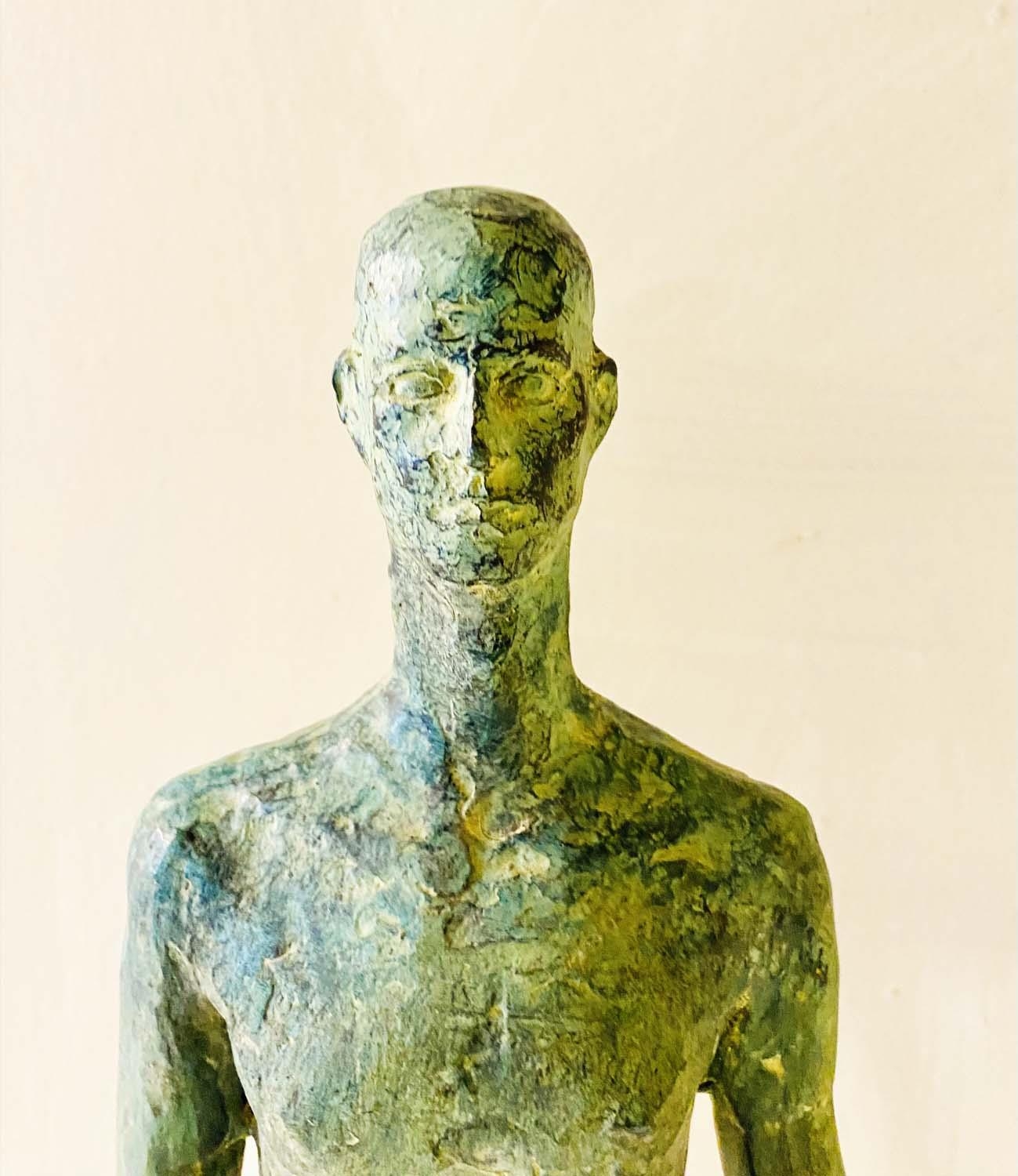 CONTEMPORARY SCHOOL SCULPTURE, 'Reflection' bronze with verdigris finish in Giacometti style, - Image 3 of 4