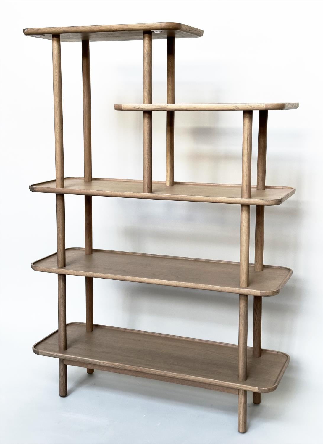 DISPLAY STAND, contemporary oak of five tiers, 164cm H x 110cm W x 39cm D. - Image 2 of 6