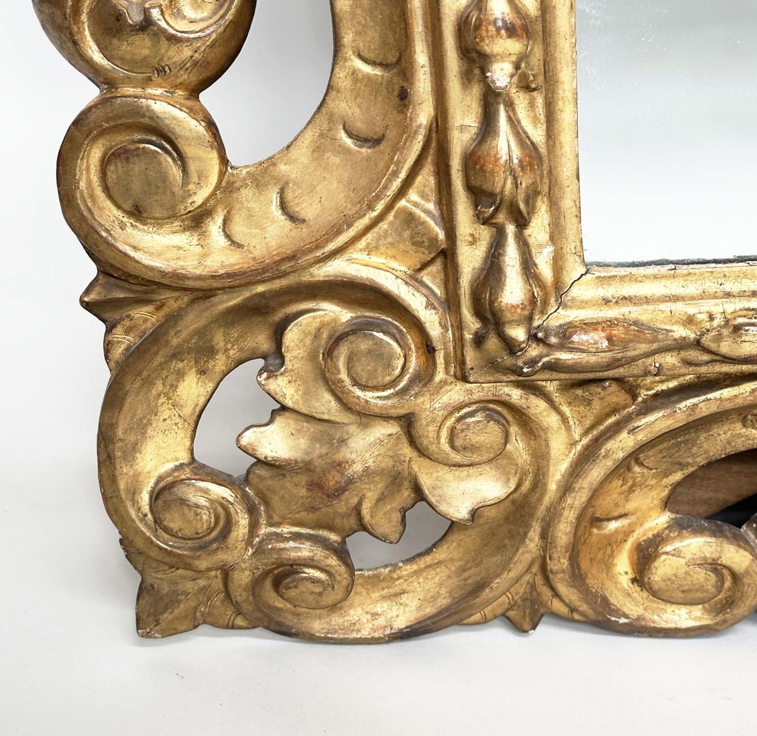 FLORENTINE WALL MIRROR, 19th century Italian rectangular carved giltwood C scroll and foliate - Image 5 of 6