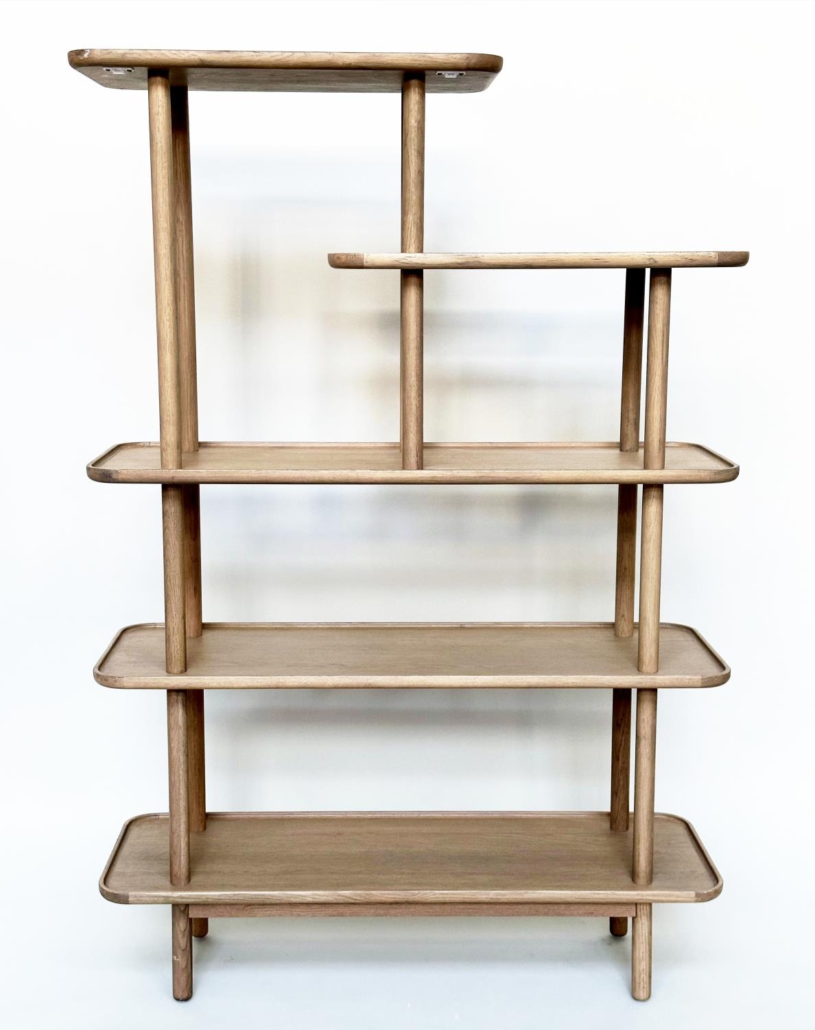 DISPLAY STAND, contemporary oak of five tiers, 164cm H x 110cm W x 39cm D. - Image 6 of 6