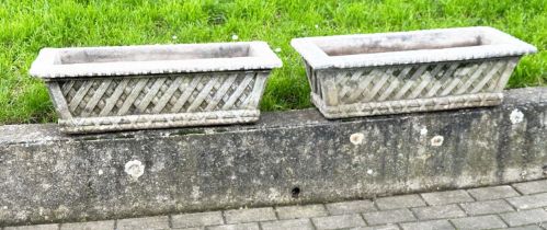 GARDEN PLANTERS/WINDOW BOXES, well weathered reconstituted stone, rectangular with basket work