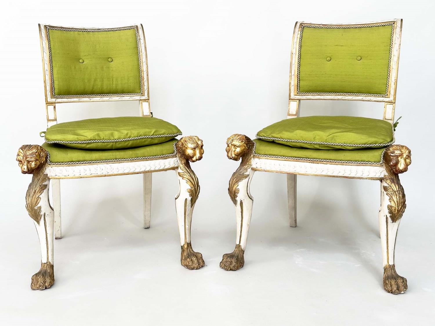 SIDE CHAIRS, a pair, English Country House, early 19th century grey painted and parcel gilt with - Image 3 of 15