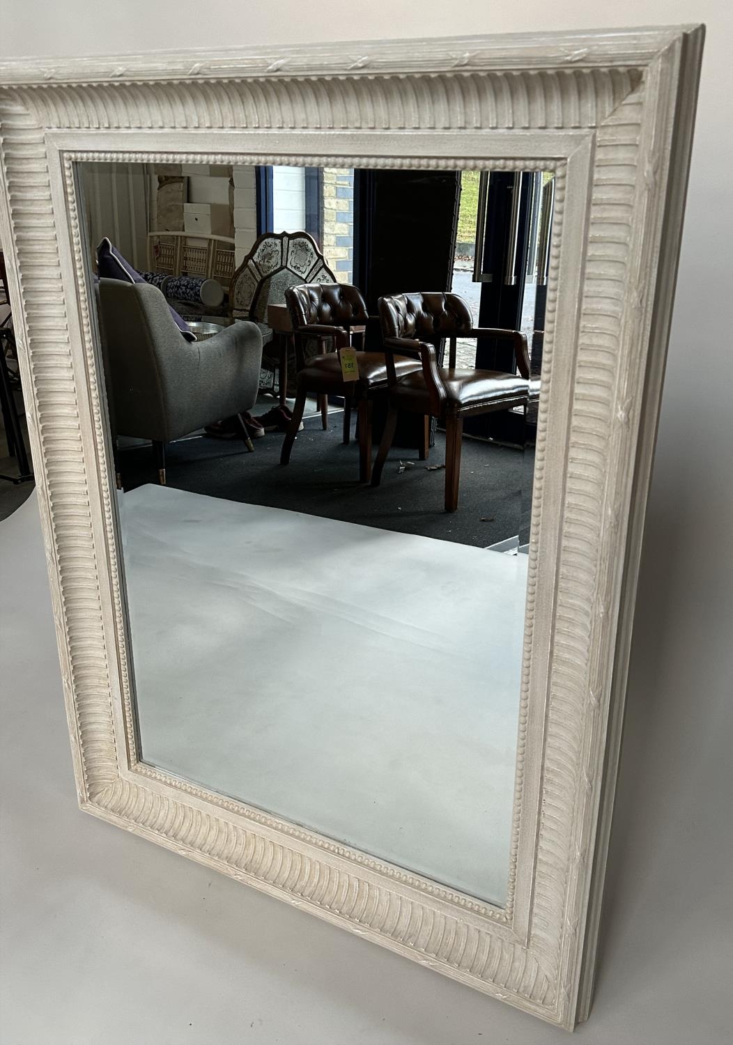 WALL MIRROR, rectangular French style grey painted with fluted beaded frame, 125cm x 95cm. - Image 4 of 5