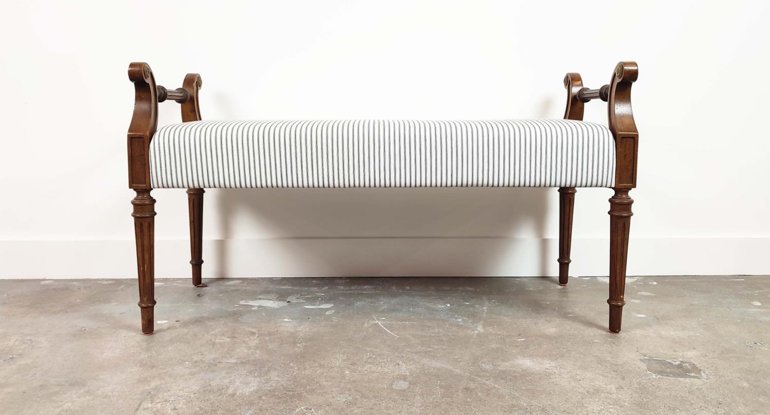 WINDOW SEAT, Louis XVI style walnut and brass mounted, with black and white ticking upholstery, 60cm - Image 2 of 7