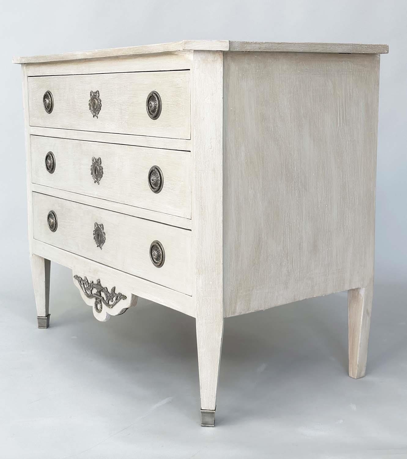 GUSTAVIAN COMMODE, 19th century grey painted and silvered metal mounted with three long drawers, - Image 7 of 10