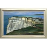 VIOLET FULLER (1920-2008), 'White cliffs, Seaford Head', oil on canvas, 51cm x 90cm, signed, label
