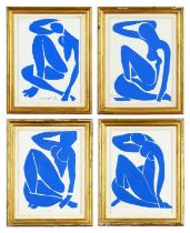 HENRY MATISSE, set of Four Blue Nudes in vintage gilt frames, Nu Bleu VI, Nu Bleu III, Nu Bleu