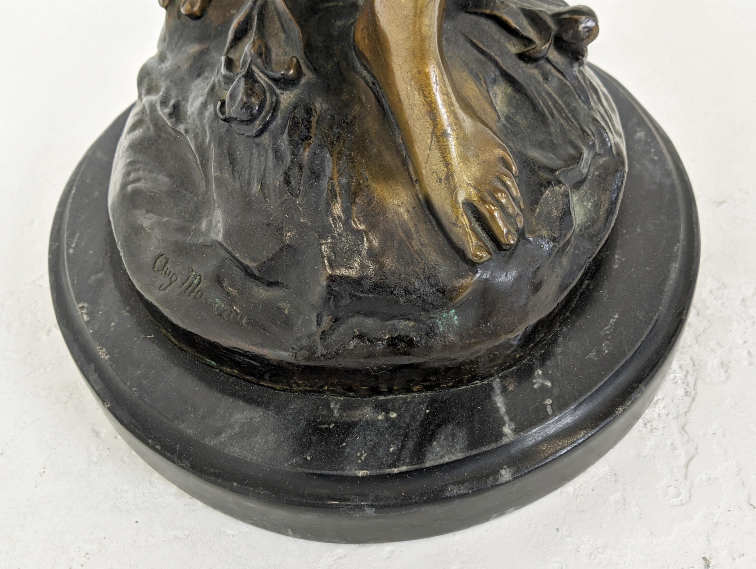 AFTER LOUIS AUGUSTE MOREAU (1855-1919), Woman with a water jug, patinated bronze on a circular - Image 6 of 8