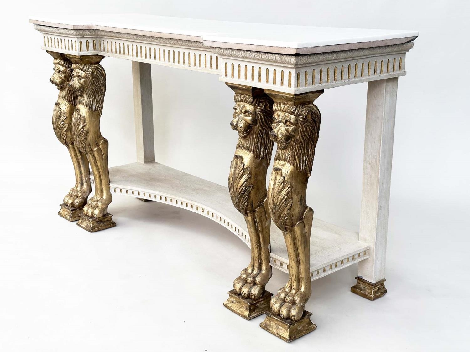 CONSOLE TABLE, Neo Classical form giltwood and gesso-moulded with inverted breakfront marble top, - Image 11 of 11