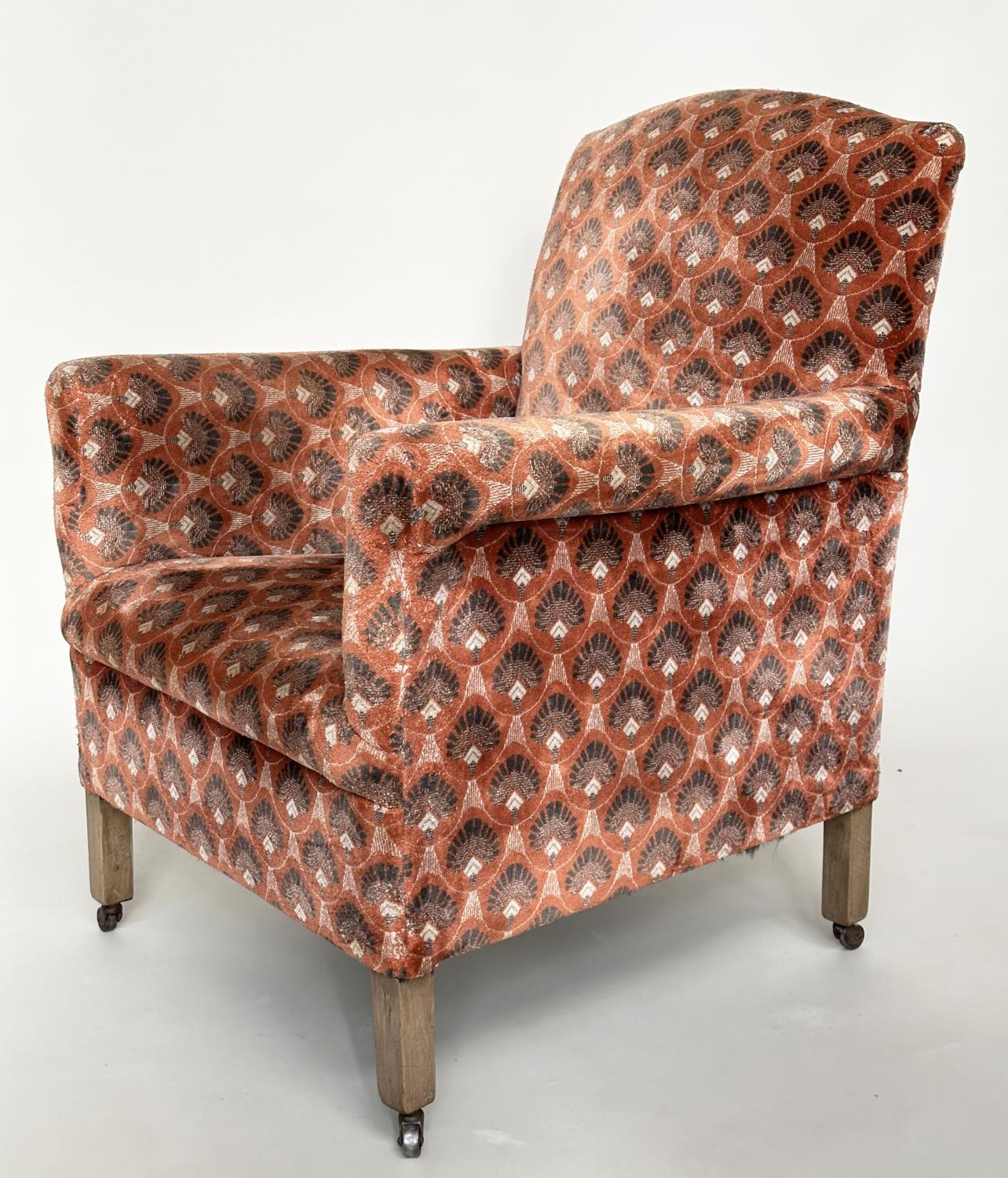 ARMCHAIR, early 20th century Art Deco style with patterned velvet upholstery and square section - Image 7 of 10