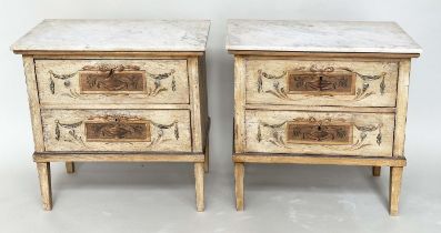 COMMODINOS, a pair, Italian 18th century style, each with marble top and two neoclassically