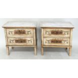 COMMODINOS, a pair, Italian 18th century style, each with marble top and two neoclassically