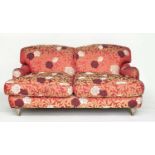 SOFA, Howard style with turned front supports, feather cushions and gold leaf crimson with style