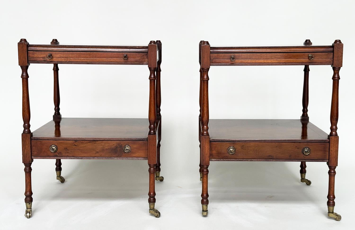 LAMP TABLES, a pair, George III design yewwood and crossbanded each with brushing slide and - Image 13 of 13