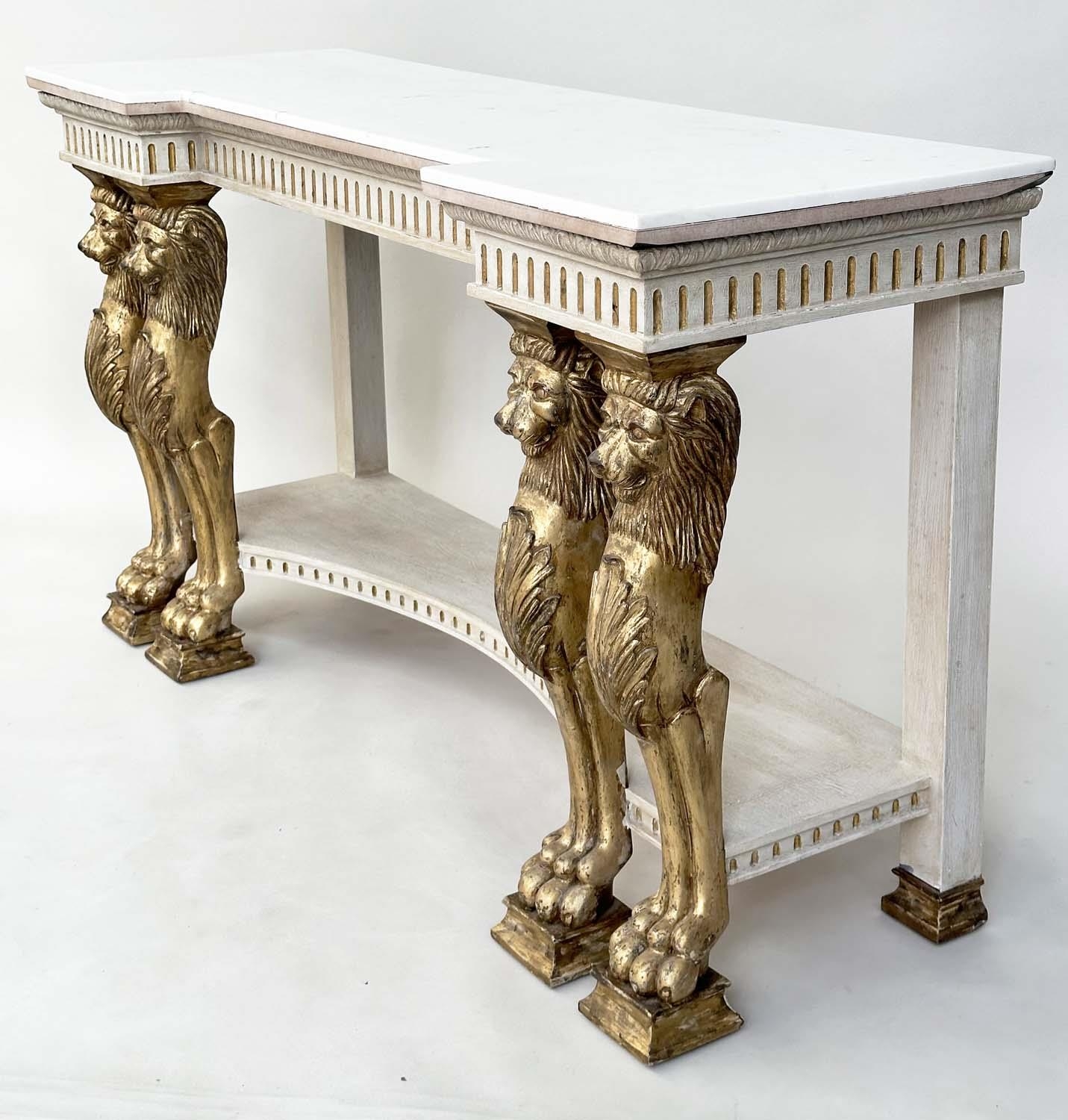 CONSOLE TABLE, Neo Classical form giltwood and gesso-moulded with inverted breakfront marble top, - Image 2 of 11