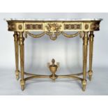 ITALIAN CONSOLE TABLE, late 19th century giltwood with brèche marble top above pierced rosette