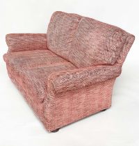 SOFA, two seater, with herringbone weave upholstery and rounded arms, 148cm W.