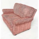 SOFA, two seater, with herringbone weave upholstery and rounded arms, 148cm W.