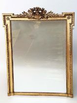 WALL MIRROR, 19th century French giltwood and gesso, rectangular with flambeau and quiver, bird
