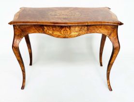 CENTRE TABLE, Victorian burr walnut and satinwood crossbanding and foliate marquetry and cabriole