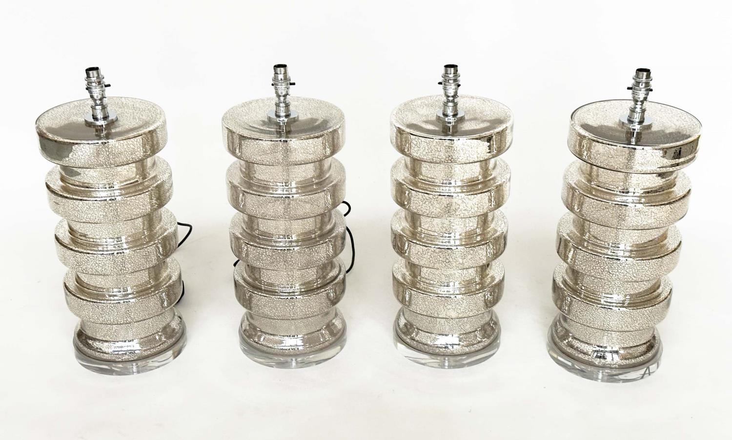 TABLE LAMPS, a set of four, Venetian style silvered mirrored glass, 56cm H. (4)