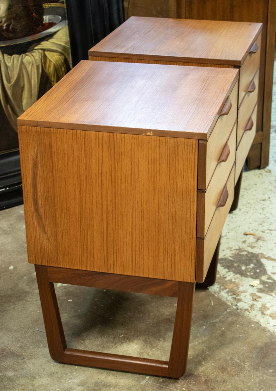 BEDSIDE CHESTS, 70cm H x 50cm W x 45cm D, a pair, circa 1970, teak, each with three drawers. (2) - Image 2 of 3