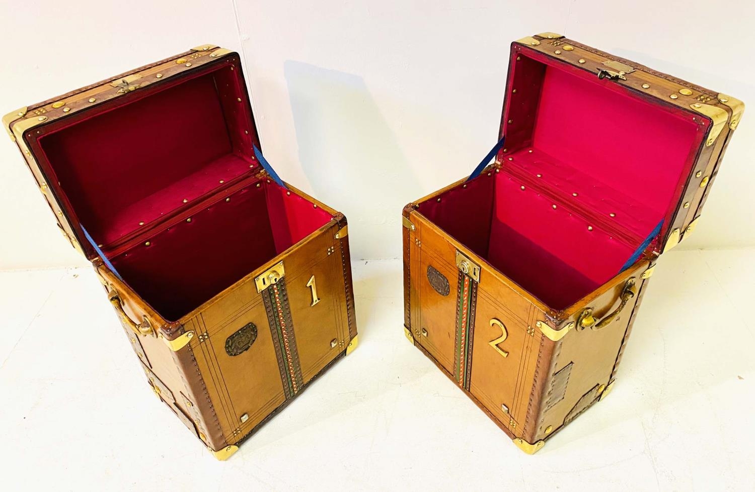 STEAMER TRUNKS, a pair, vintage style leather with gilt metal mounts and studded detail, 51cm H x - Image 2 of 6