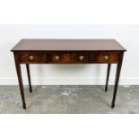 HALL TABLE, Georgian style mahogany, with crossbanded top above three drawers, 82cm H x 122cm W x