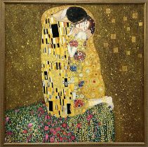 AFTER GUSTAV KLIMT (Austrian 1862-1918) 'The Kiss', oil on canvas, 190cm x 190cm, framed.